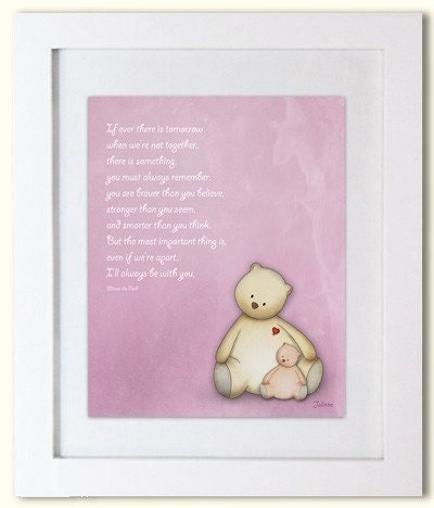 Winnie the pooh quote art print teddy bears baby girl pink nursery decoration wall art children decor nursery art prints