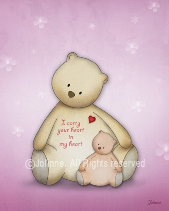 Nursery print, kids wall art, children room decor, emotional quote baby wall art I carry your heart nursery illustration teddy bears