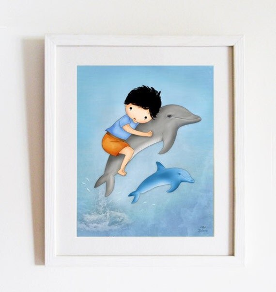 Boys room decor dolphins wall art children art prints nursery decor