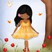 Children art print, kids room decor, nursery art, African american dark skin girl dancing