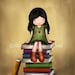 Girl sitting on books wall art print, girls room decor, nursery wall art, girl reading, purple children art, kids wall art
