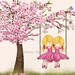 Girls room wall art picture, kids wall art, cherry blossom tree, pink, nursery decor, girl swinging from a tree, children decor