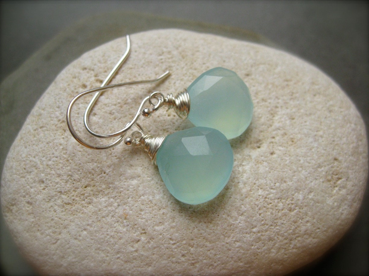 Sea foam Blue Chalcedony  Silver Earrings