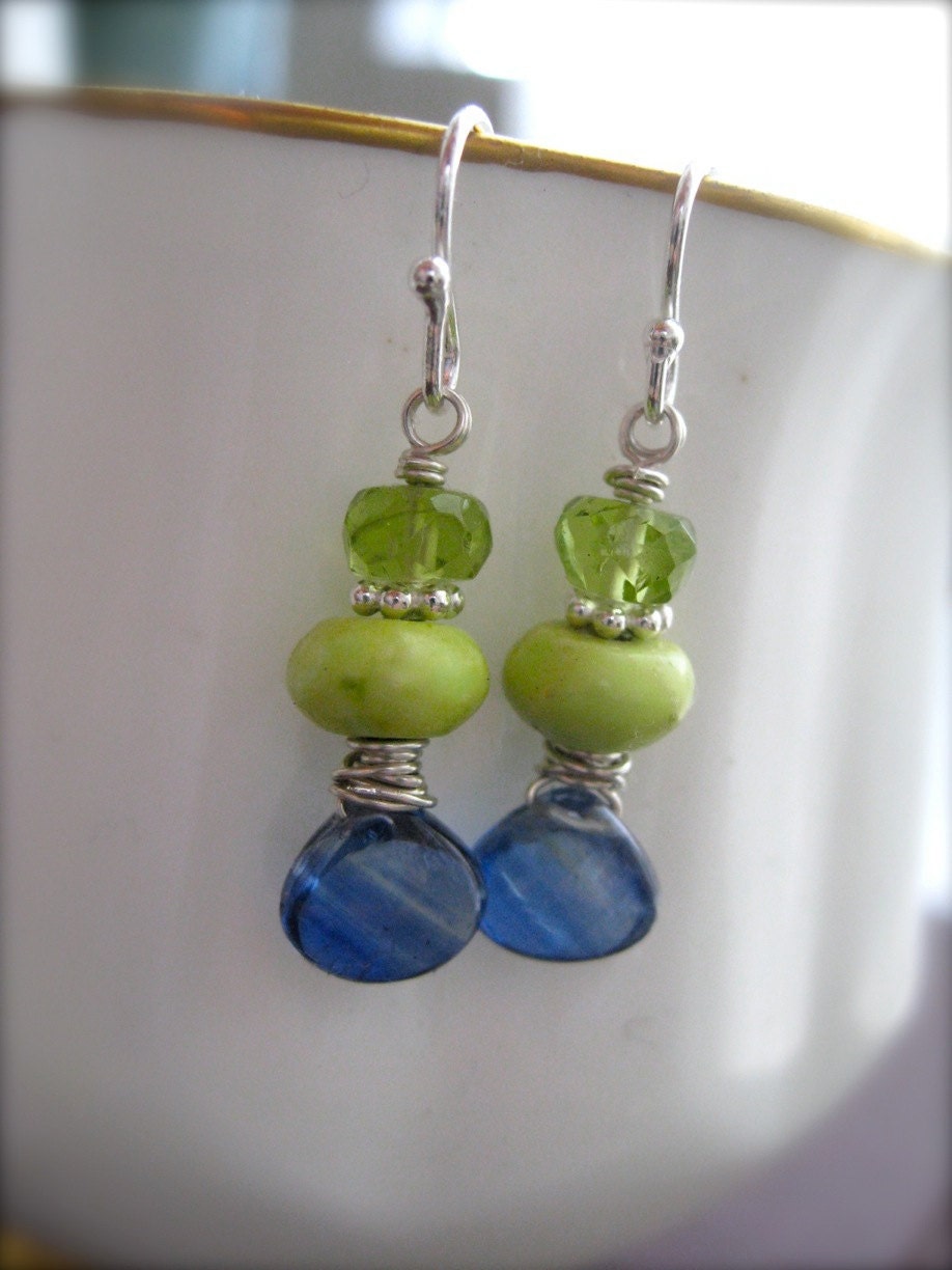 Gemstone Candy Earrings with Kyanite,peridot and green turquoise