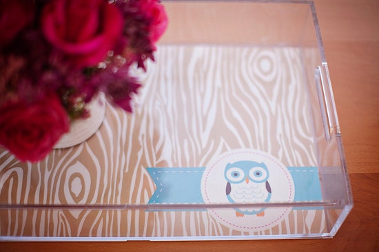 Personalized Lucite Tray 11x17- By A Blissful Nest - customize with pattern and colors - Exclusive Project Nursery Owl Collection