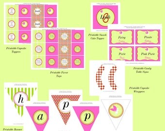 Garden Fairy Birthday Decorations - PRINTABLE Party Package Collection - By A Blissful Nest