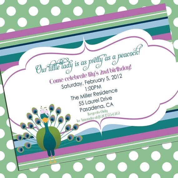 Peacock Invitation - Baby Shower Birthday Party Bridal Shower - PRINTABLE - By A Blissful Nest Il_570xn