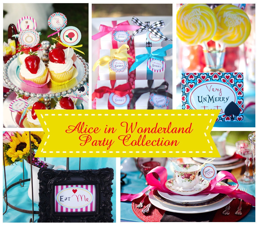 Modern Alice In Wonderland PRINTABLE Party Decorations - By A Blissful Nest