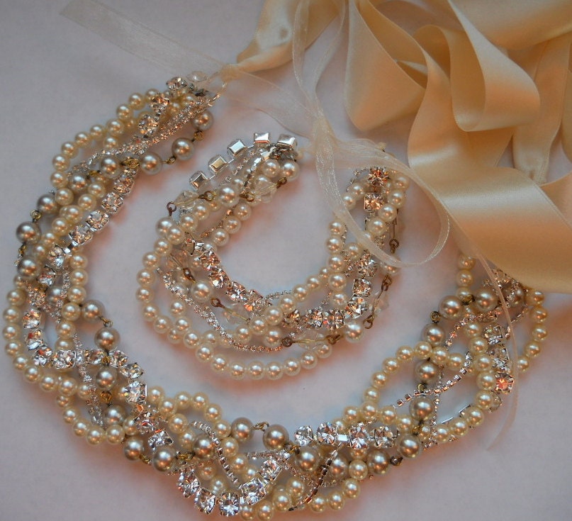 Bridal Rhinestone and Pearl Necklace Chunky Statement Necklace - I'm Getting Married In The Morning Necklace Only