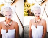 Vintage Bridal Pearl Rhinestone Bib Statement Ribbon Multi Strand Necklace - Triple Decker Dream Bridal Jewelry