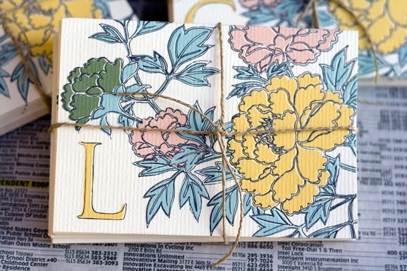 Sweet Peony Monogram Notecards