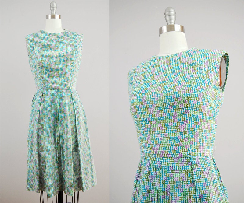 1950s neon dots dress / cotton voile / small