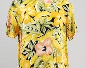 1980s floral silk blouse / tropical slouchy style / small medium