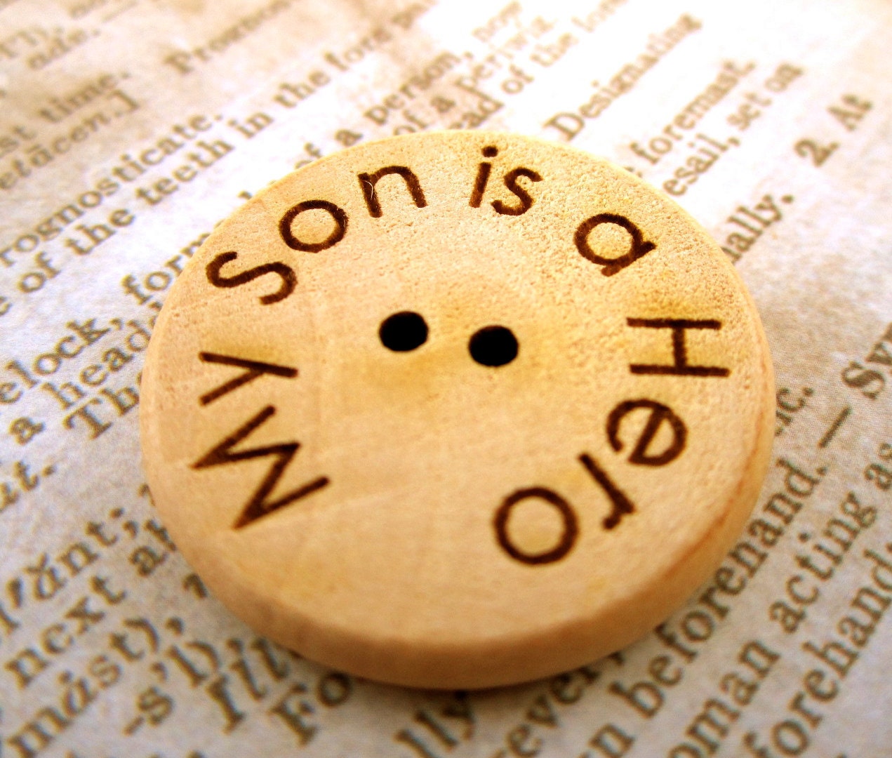 Set of 5- My Son is a Hero- 1 inch Wooden Engraved Buttons