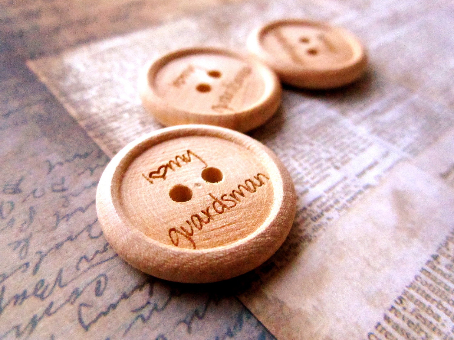 Set of 5- I Love My guardsman -1 inch Wooden Engraved Buttons