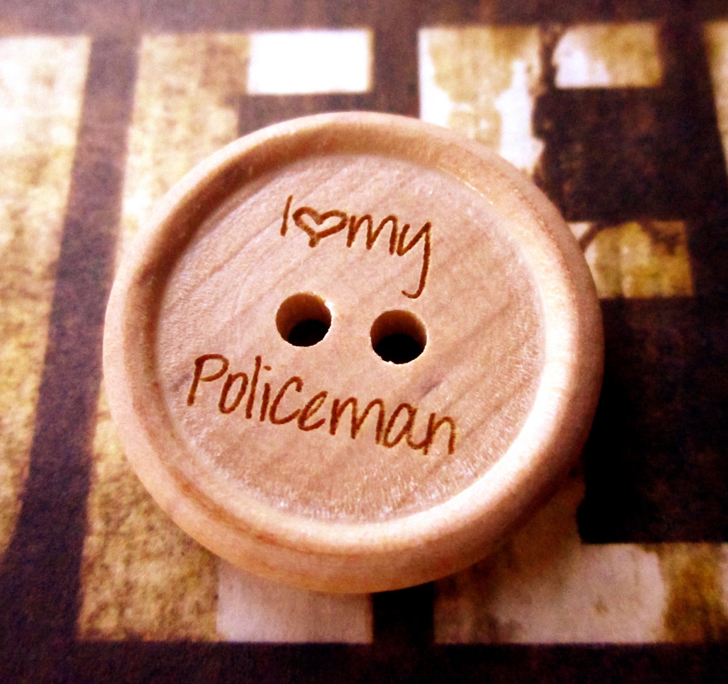 Set of 5- I Love My Policeman -1 inch Wooden Engraved Buttons