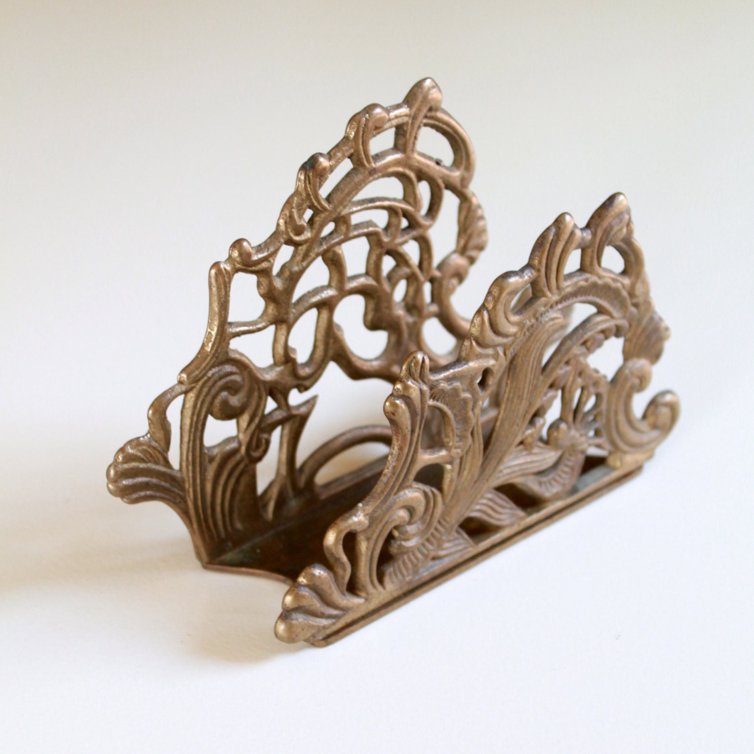 Vintage Antique Golden Brass Decorative Napkin Holder - Letter Organizer
