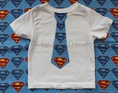 Made to Order... T-Shirt with Neck Tie Made with Superman fabric, Shortsleeve or Longsleeve - 2T 3T 4T 5/6 7
