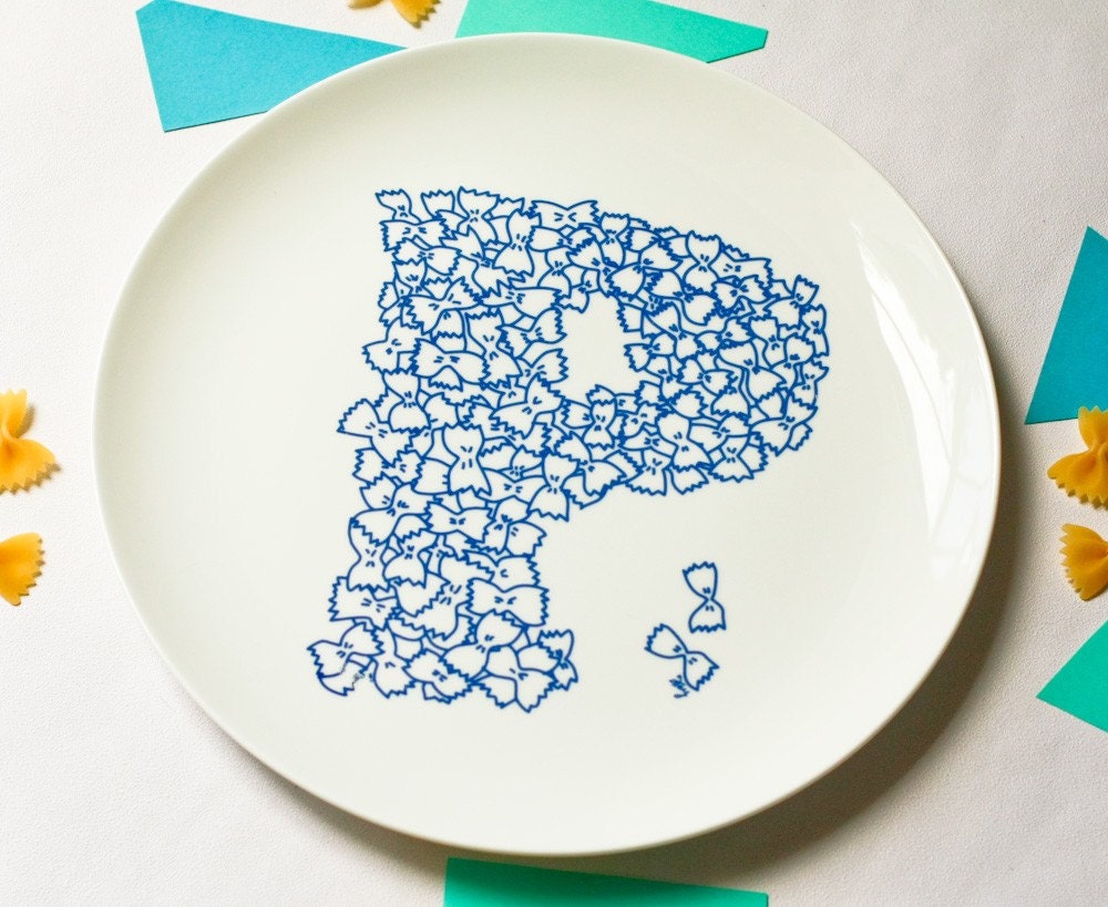 P for Pasta - Alphabet Ceramic Plate (Blue)