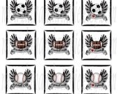 WINGED SPORTS Inked Border Inchies 1 inch square digital images for bottle caps, scrapbooking, tags 4X6 digital graphics collage sheet