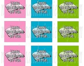 PRIMARY 2011 THEME I Know The Scriptures Are True pink, turquoise, lime green INCHIES size square digital images for bottle caps, scrapbooking, tags 4X6 digital graphics collage sheet