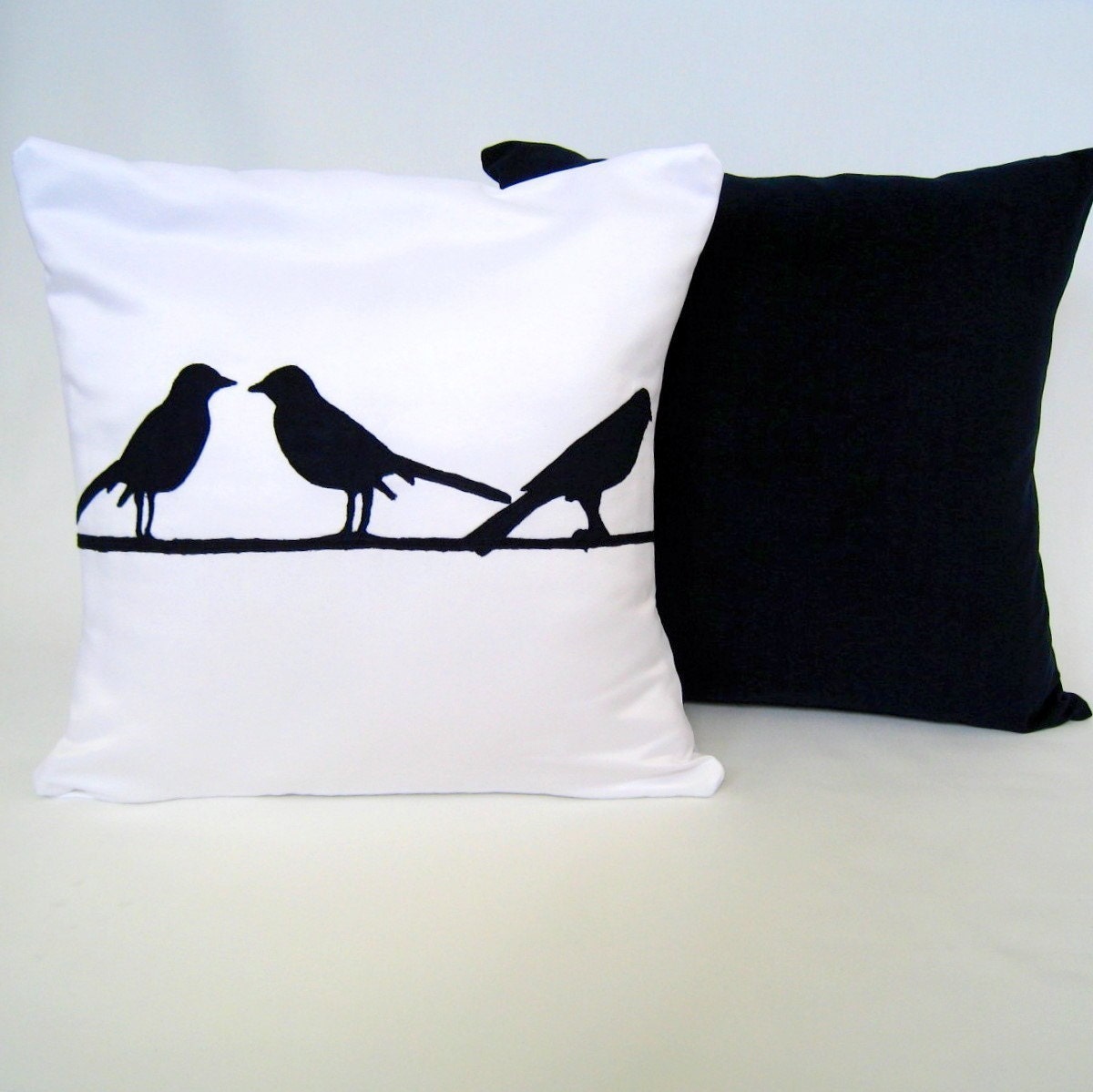 Three  Birds on a Branch Chic and Modern White Pillow Cover