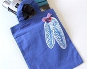Sale Blue Feathers Tote Bag Gocco Printed Appliqued Mini Tote with Buttons and Bows