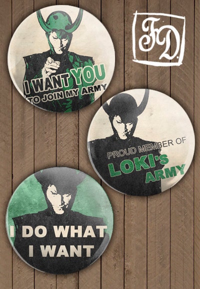 3 buttons LOKI's ARMY , The Avengers, Thor