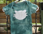 Baby Bodysuit: Forest Green with Batik Cat (6-9 months) READY TO SHIP