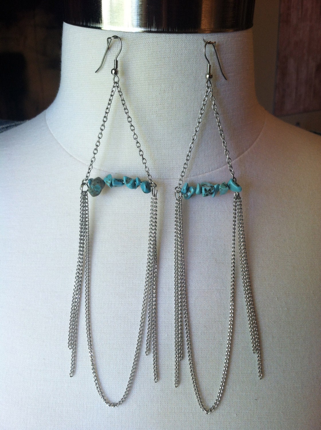 Silver Chain and Turquoise Earrings