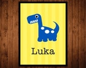 8x10 Custom Name Wall Art Print - blue dinosaur