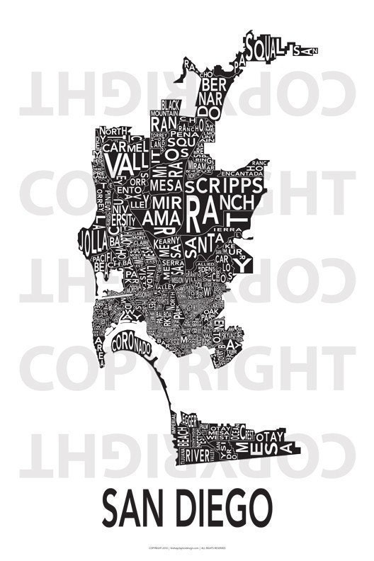 Urban Neighborhood Poster - San Diego INVERSE - 24 x 36
