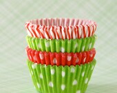MINI Christmas Mix Cupcake Liners Baking Cups - Lime and Red - Polka Dot and Stripes (60) Il_170x135