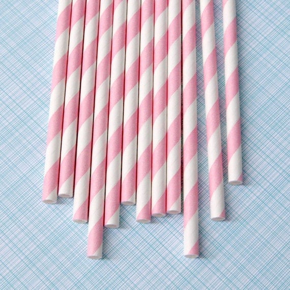 Pink Striped Paper Straws with DIY Flags (25) Il_570xn