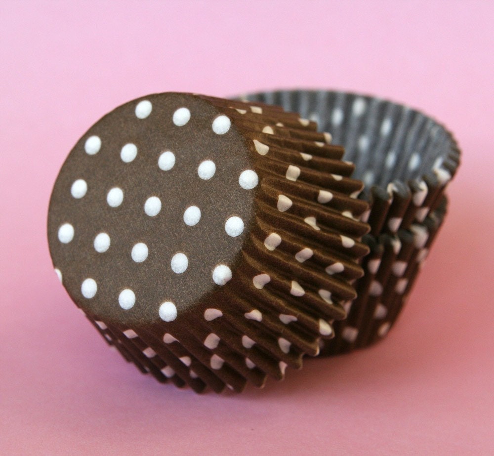 Cupcake Liners - Lime and Chocolate Brown Polka Dot Mix (60)