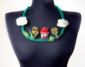 fairy tale felt fiber artistic necklace, eco friendly, statement necklace