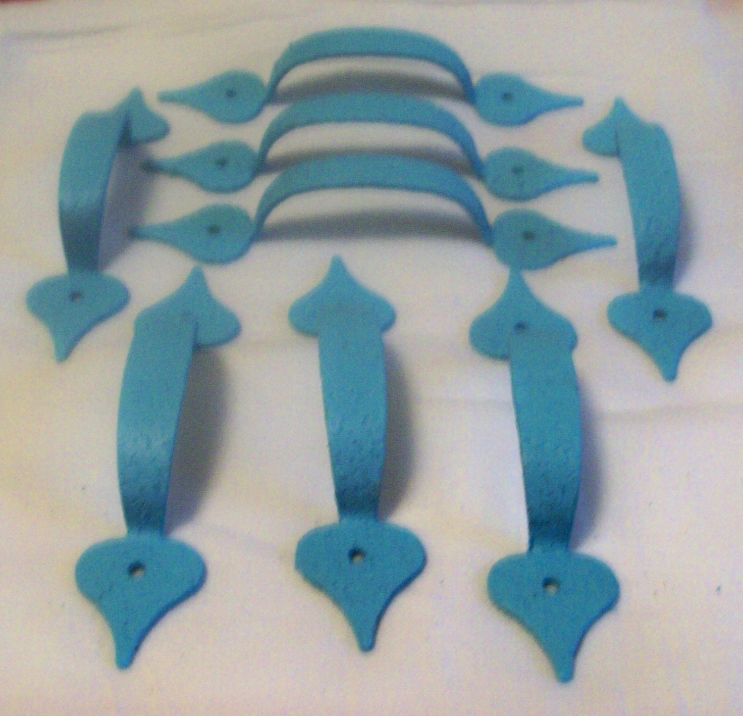 Vintage Lot  Hammered Copper Cabinet Drawer Pulls Handles Aqua Robins Egg Turquoise Blue