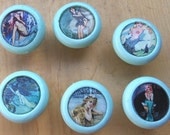 6 Mermaid Knobs Coastal Nautical Tropical Vintage Images