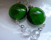 Little Lollipop Green Glass Bead Earrings with silver metal fish hook wire