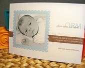 Blue Scallop Monogram Custom Photo Birth Annoucement Sample
