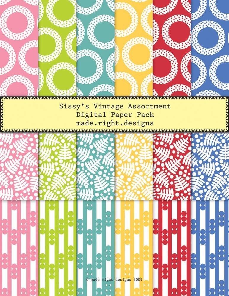 Digital Paper Pack - Sissy's Vintage Assortment - Printable