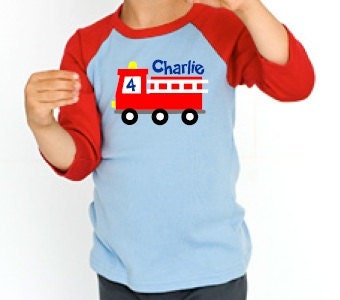Fire Truck Birthday Shirt Personalized Raglan Tee Il_170x135