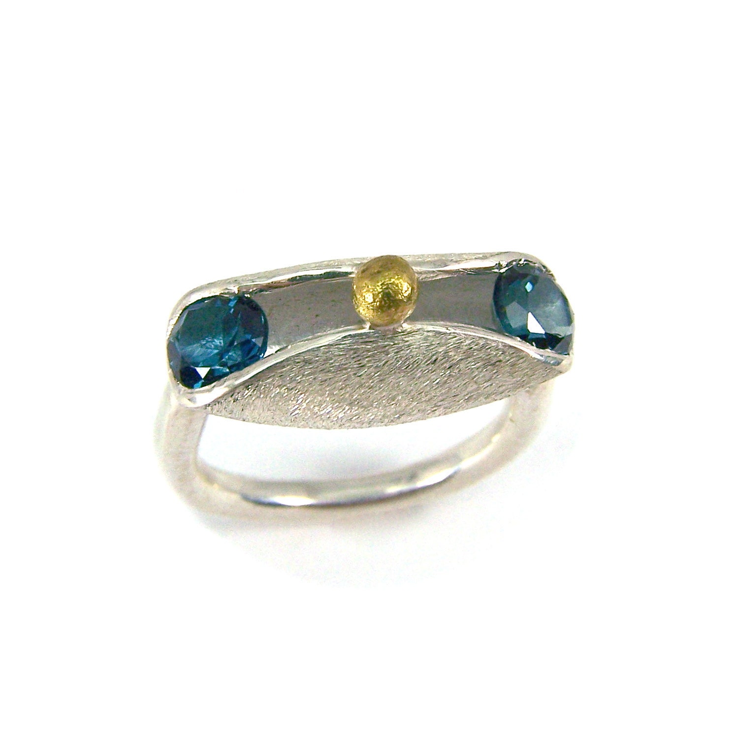 Funky Blue Topaz Sterling Silver Ring - Googly Blue
