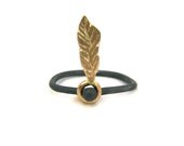 Gold Feather Charcoal Silver Ring - Dancing Feather - NangijalaJewelry