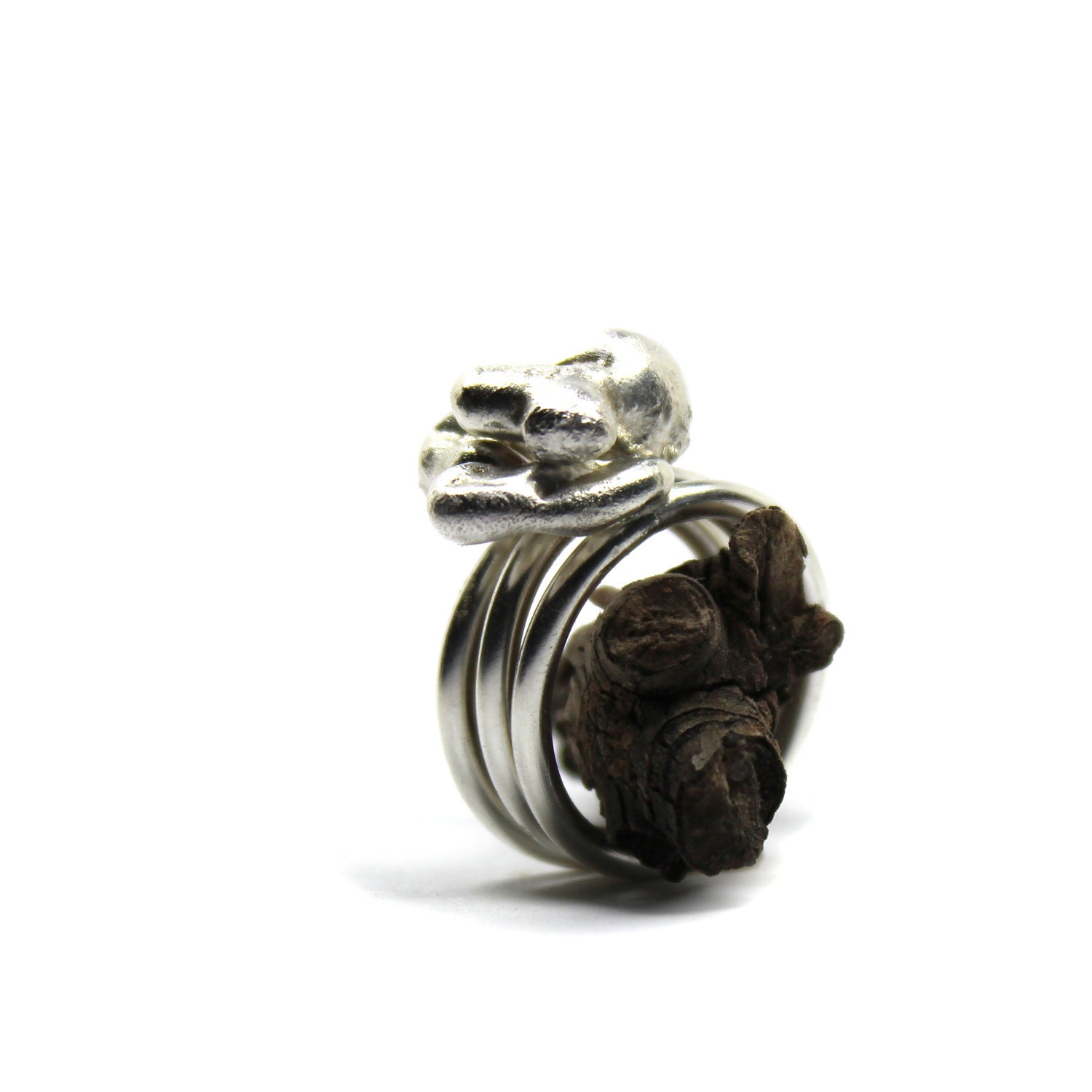 Stack of 3 Organic Silver Pebble Rings - Pebble Puzzle