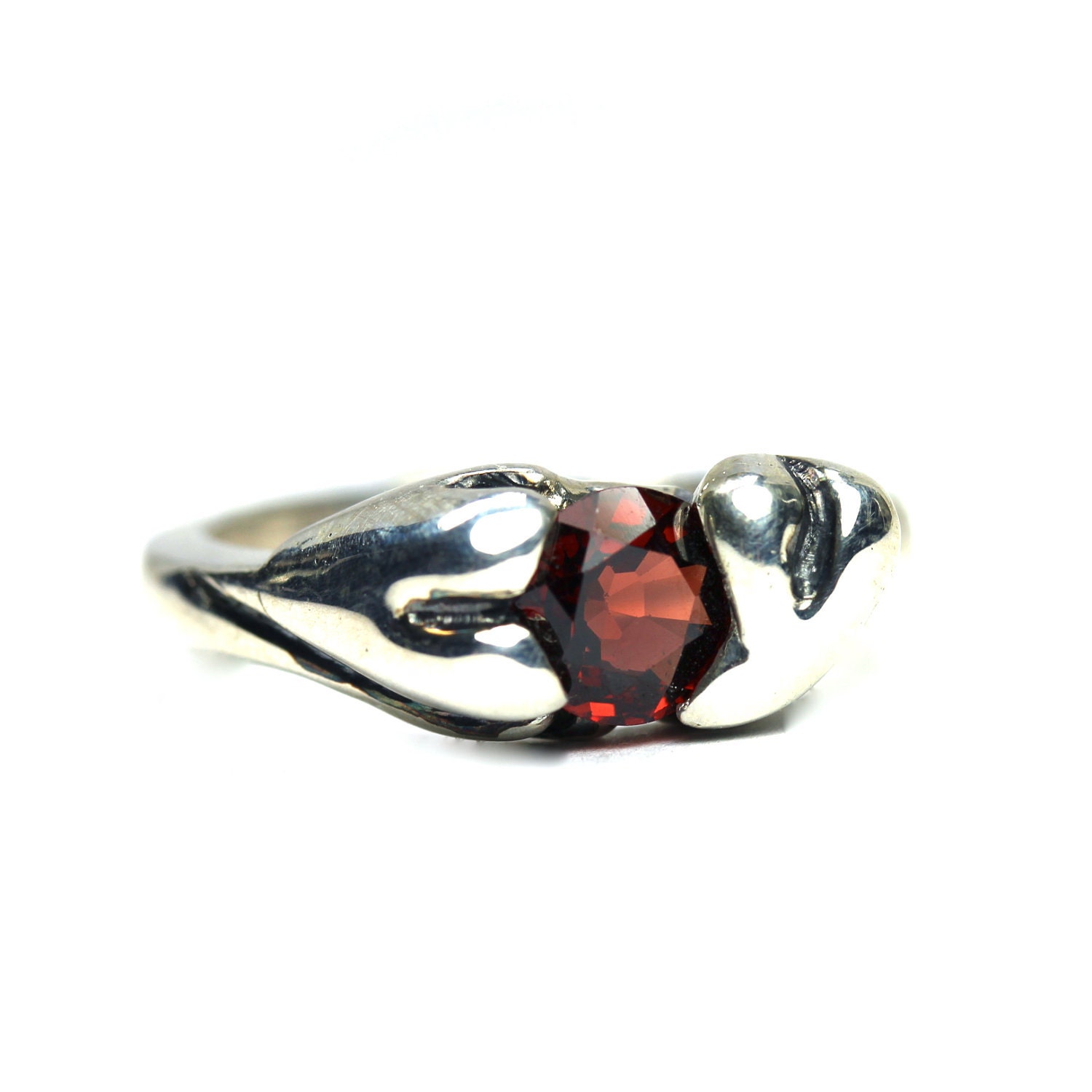 Sterling Silver Heart Ring Red Garnet - Heart Crazy