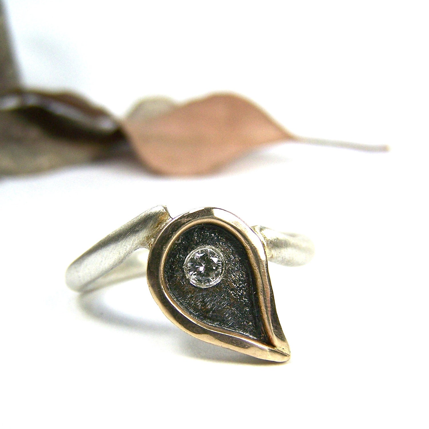 Modern Silver Gold Diamond Drop Ring - Brilliant Drop