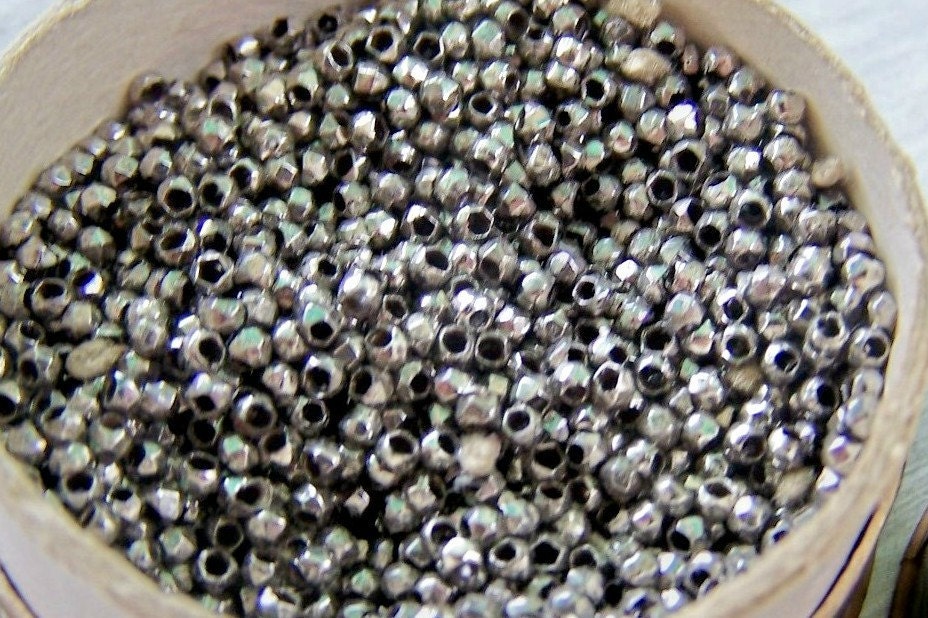 Antique French steel cut beads  No rust Diamond cut  recclaimed