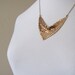 Gold sequin bib necklace, vintage inspired, sparkling mesh triangle pendant on 14k gold plate chain, statement necklace