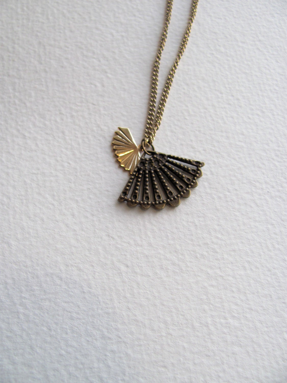 ON SALE: Spanish fans charm necklace on gold metal chain, handmade, vintage-inspired
